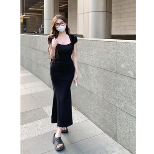 孕妇装2023夏季新款显瘦鱼尾裙潮E妈紧身弹力气质连衣裙中长款裙