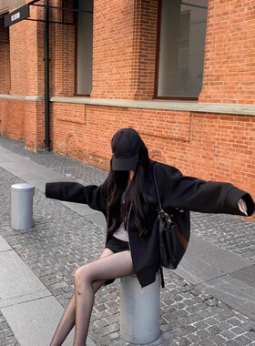 外套女秋冬2024新款时尚休闲风黑色连帽宽松气质韩版显瘦长袖上衣