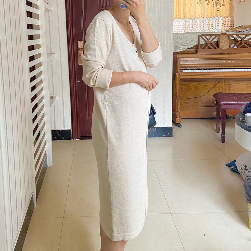 好气质修身春秋孕妇连衣裙外穿大码宽松秋冬羊P绒针织中长款打底