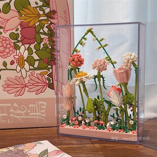 玫瑰积木花束拼装玩具相框手工diy送女孩摆件生日礼物母亲节拼图