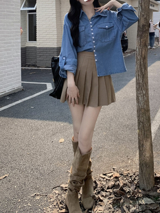 大码半身裙女秋冬新款胖mm高腰百褶裙遮肚子显瘦小个子a字短裙子