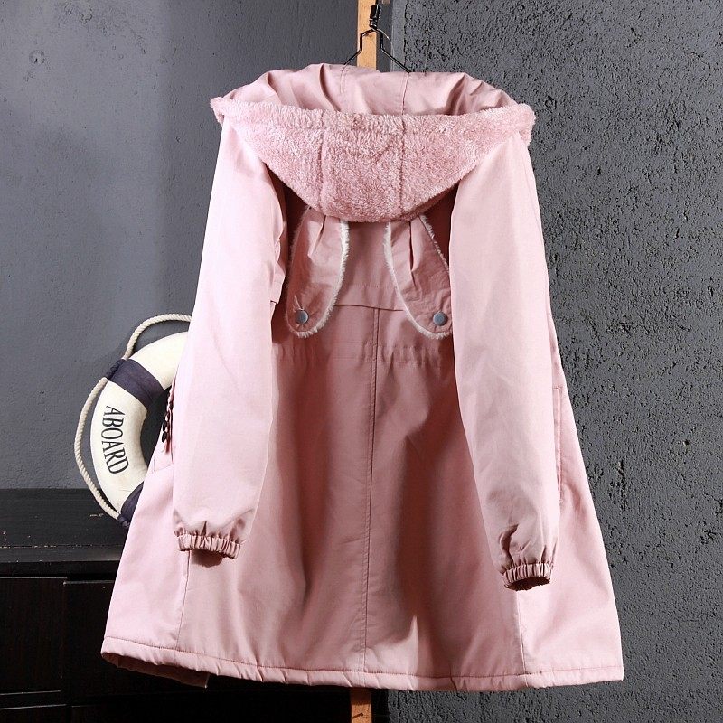 棉衣女中长款2021新款韩版冬季加绒加厚夹棉棉袄宽松大码学生外套