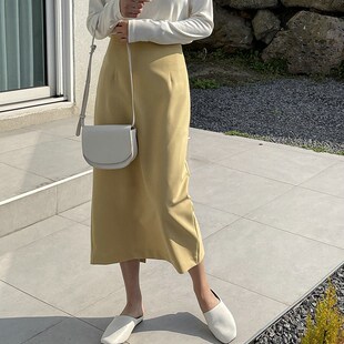 春夏黄色西装半身裙直筒通勤过膝中长款女装大码高腰包臀一步长裙