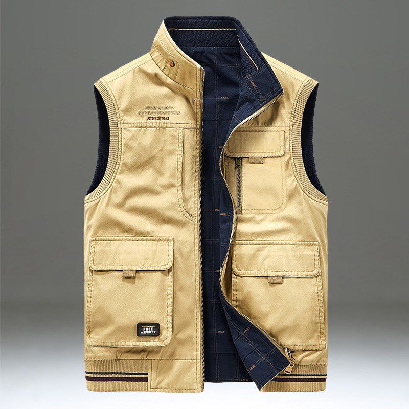 两面穿马甲男春秋纯棉多口袋加肥加大码坎肩背心休闲工装马夹外套