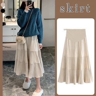 300斤超大码孕妇压褶雪纺裙春秋季时尚K百搭中长款显瘦高腰半身裙