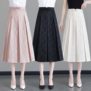 新中式半身裙女2025春夏季新款高腰a字中长款国风荷叶边马面裙子