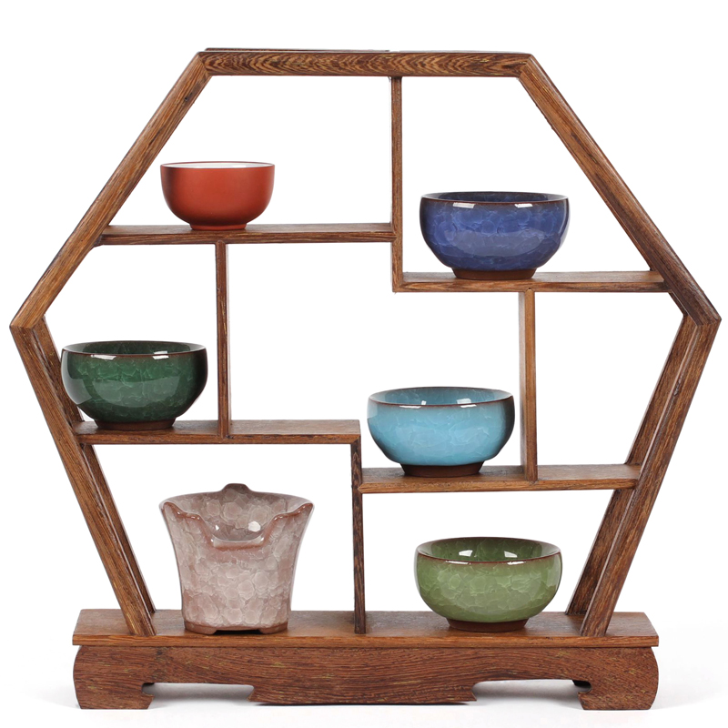 鸡翅木质茶具架小博古架摆件 奇石红木底座托架实木花架置物架子