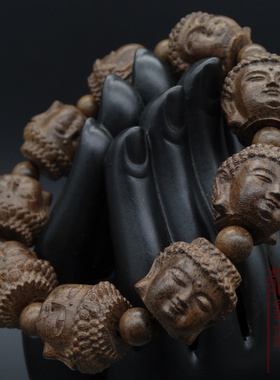 沉香皮黑木雕刻佛主头黑檀木佛珠手串手链念珠档位珠男款文玩饰品