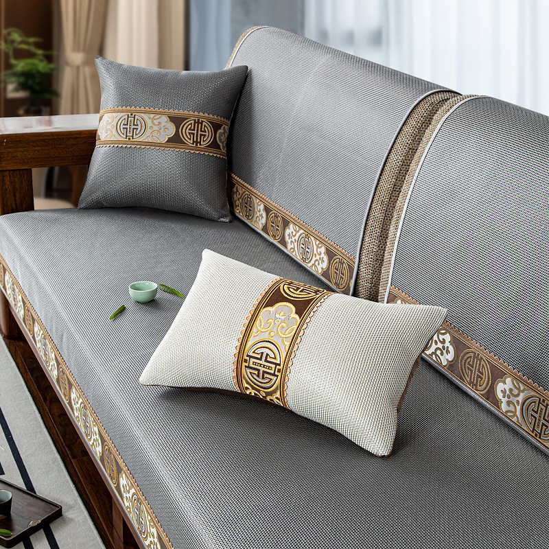 夏季冰丝沙发垫新中式防滑凉席坐垫夏天款红木沙发V套罩盖布巾凉