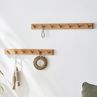 进门玄关墙上挂钩强力粘胶免打门后承重挂衣架试衣间实木挂衣钩