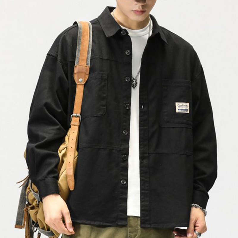 美式纯棉工装衬衫复古衬衣男2025年春秋新款宽松休闲长袖上衣外套