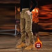 男女同款 百搭显瘦松紧腰工装 裤 秋冬加绒厚款 侧拉链多口袋男休闲裤