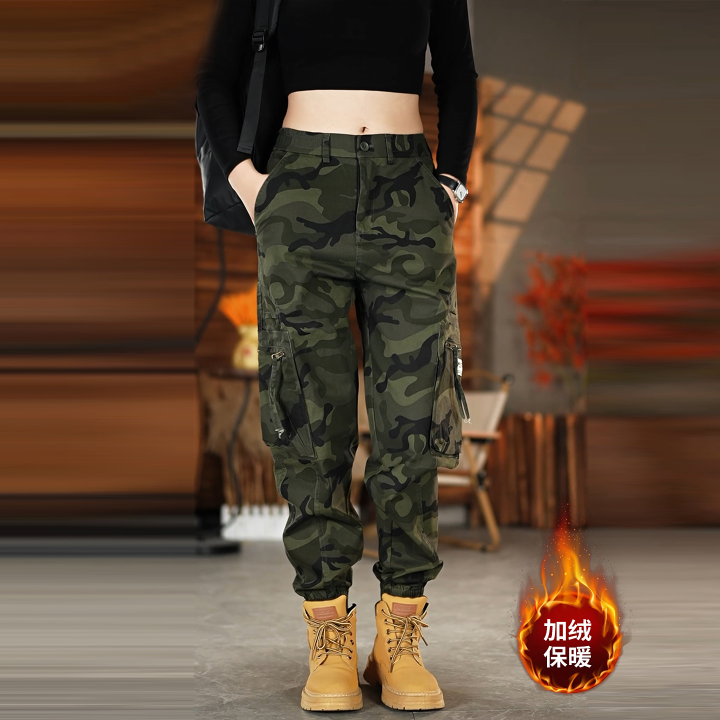 美式重磅休闲加绒工装裤裤子男