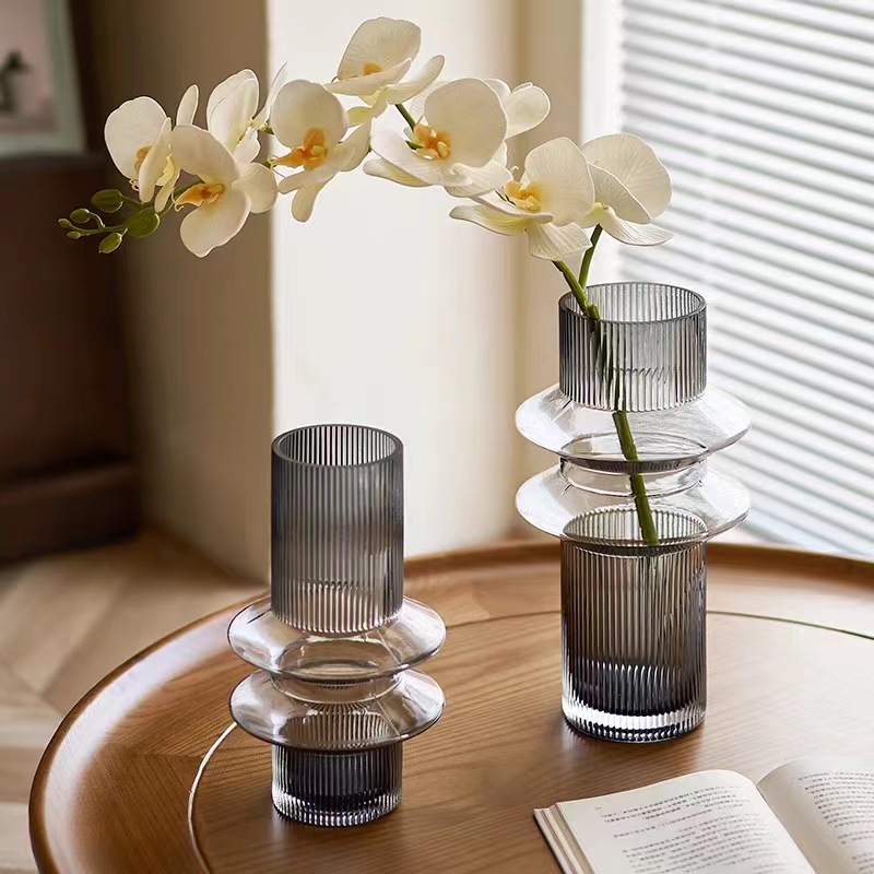 新中式琥珀色飞碟型插花花器客厅茶几玄关摆件玻璃花瓶玻璃瓶