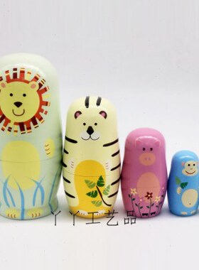 【新品】五层俄罗斯动物套娃木制玩具工艺品特色许愿娃娃情侣礼物