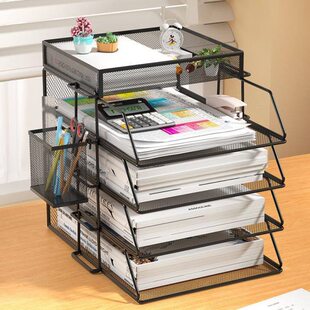 文件置物架A4文件收纳架金属多层桌面书本整理公置物立式落地