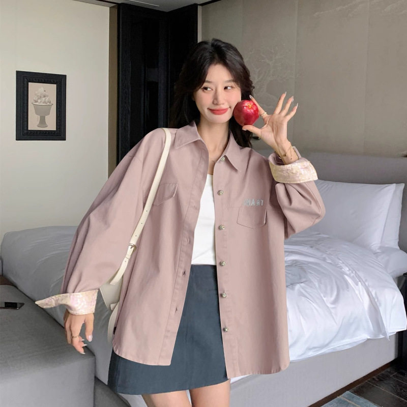 树莓粉牛仔衬衫春秋女2024新款学院风青春减龄时髦显瘦百搭上衣潮