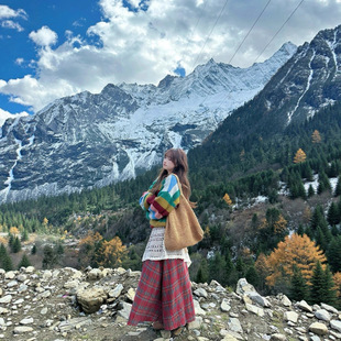 大草原川西北新疆旅游秋冬流行穿搭连衣裙子女2025绝美长裙一整套