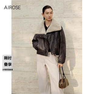 2025冬季新款艾诺丝休闲时尚毛领短款羽绒服外套女004163