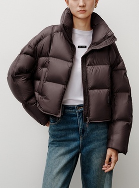 艾诺丝商场同款2025冬新款白鸭绒立领短款宽松羽绒服外套AR004143