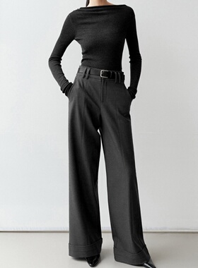 艾诺丝商场同款2025秋新款百搭灰色直筒裤女休闲阔腿西裤AR304108