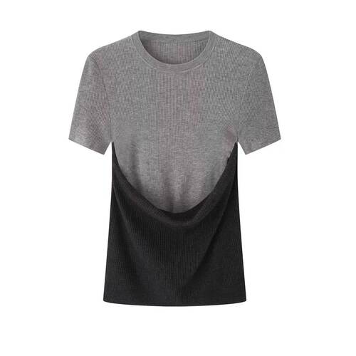 艾家商场同款2026夏新款百搭修身显瘦短袖针织衫两件套T恤802193