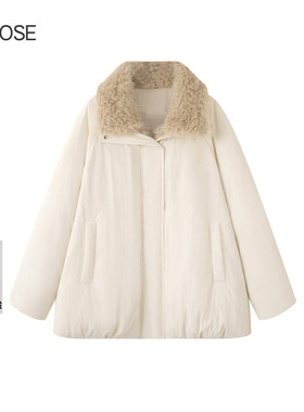 2025冬装新款艾诺丝时尚简约百搭宽松毛领羽绒服女外套004015