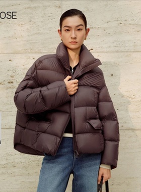 2025冬新款艾诺丝时尚百搭连帽立领双拉链面包羽绒服外套女004141