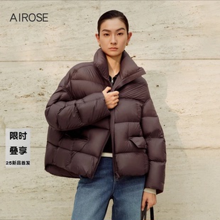 2025冬新款艾诺丝时尚百搭连帽立领双拉链面包羽绒服外套女004141