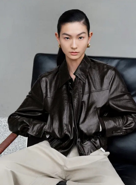 2026春新款艾诺丝收腰显瘦夹克外套复古立领短款PU皮衣女101122