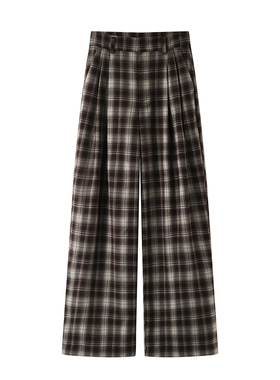 艾诺丝商场同款2025秋新款复古格子休闲裤女显瘦直筒长裤AR304116