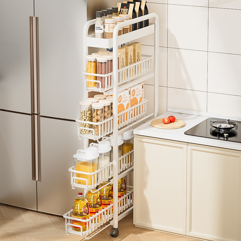 夹缝收纳柜厨房缝隙置物架冰箱侧面窄缝抽拉柜卫生间极窄边小推车