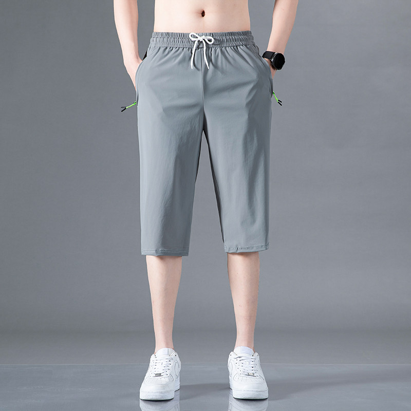 冰丝短裤男夏季外穿弹力薄款过膝运动速干裤宽松大码凉感七分裤子