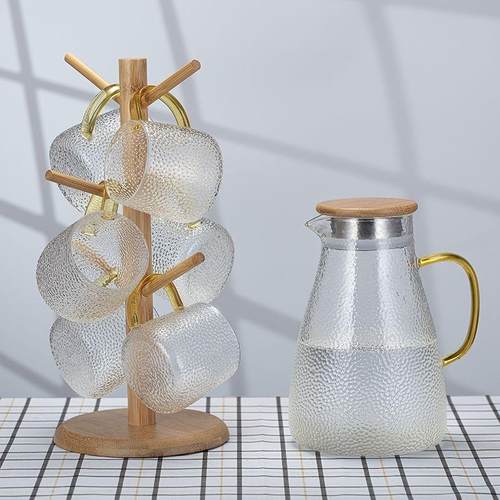 加厚耐高温玻璃锤纹凉水壶耐热防爆大容量多用水壶果汁壶水杯套装