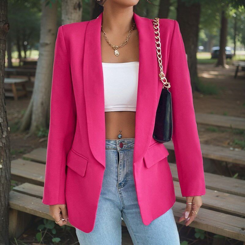 多种颜色中东爆款春秋季气质通勤纯色翻领长袖小西服韩版外套女