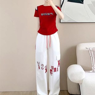 洋气潮 显瘦跳舞跑步两件套时尚 御姐炸街上衣套装 2024运动服女夏季