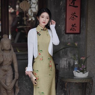 白色薄款针织披肩开衫小外套搭配旗袍连衣裙春秋短款长袖百搭均码