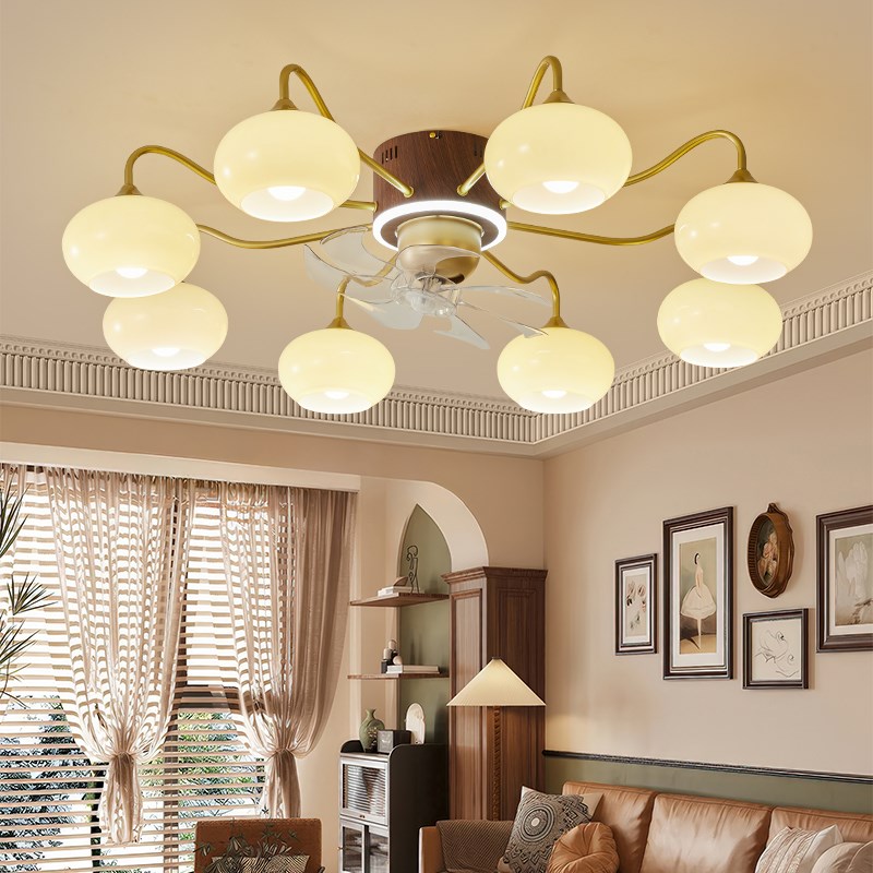 风扇灯客厅高档中古风大气2025新款摇头电扇灯餐厅家用智能吸顶灯