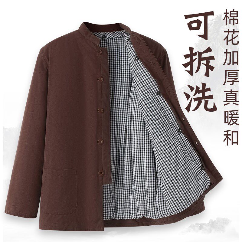 中老年棉服男老式手工纯棉花棉袄可拆卸加厚棉服纽扣爸爸冬装棉衣