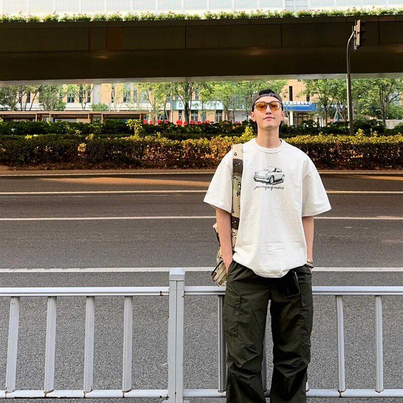 男装2024新款夏装美式复古短袖搭配长裤一整套装阳光干净男生穿搭