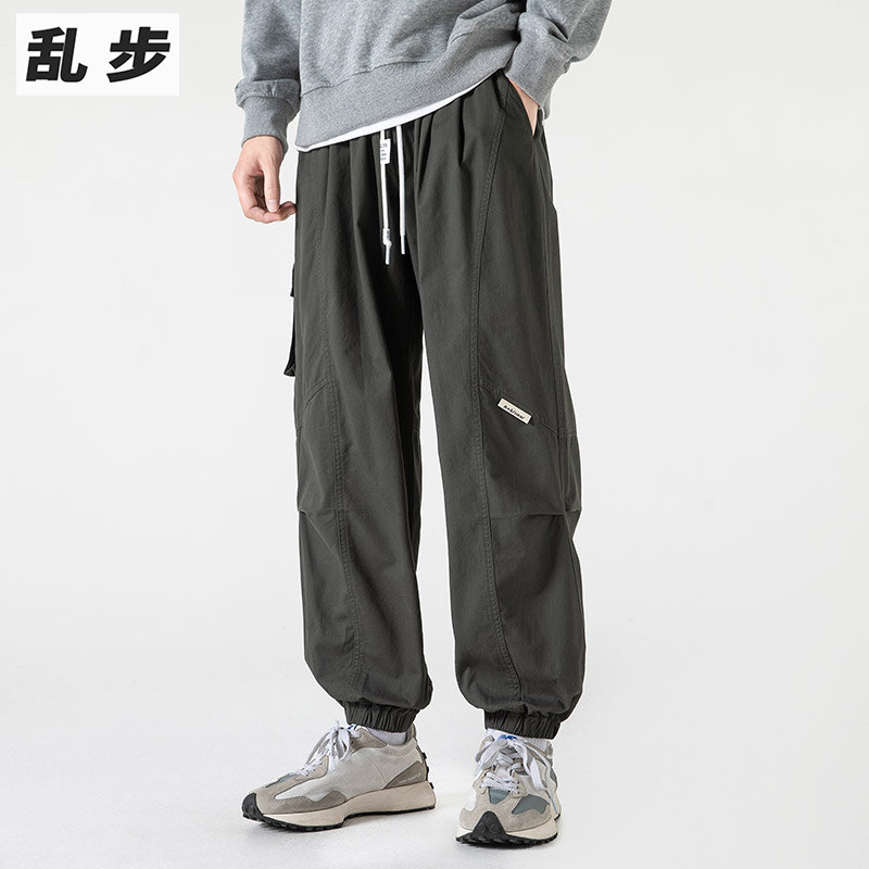 束脚工装裤男款夏季宽松大尺码休闲裤美式薄款潮牌纯棉哈伦运动裤