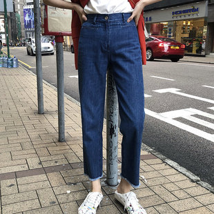 宽松显瘦九分老爹裤 大码 薄款 胖妹妹mm毛边牛仔直筒夏季 200斤 女装