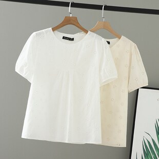 2025炸街气质圆领镂空上衣女短袖 胖mm加肥加大码 夏装 新款 T恤 女装