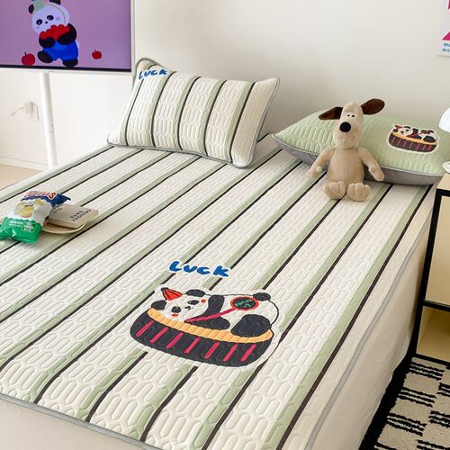 可爱卡通夏季f凉感乳胶席冰丝凉席三件套小清新空调席可折叠软席