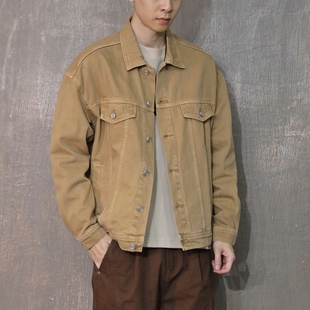 春秋季纯棉牛仔h外套男宽松合身夹克复古工装潮流休闲男装牛仔衣