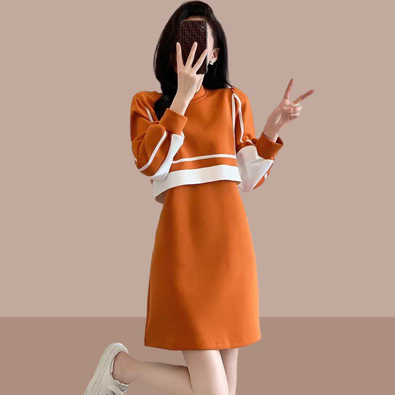 2024春秋季新款女士连衣裙女装遮肚子减龄假两件套裙子小个子爆款