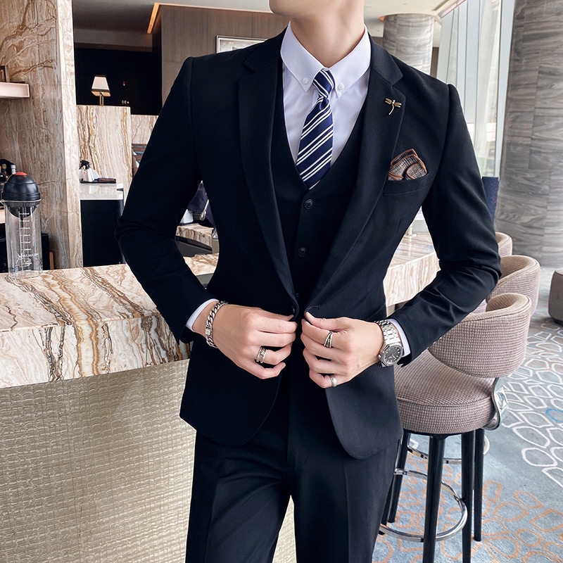 秋冬韩版男士修身西装套装发型师西服三件套结婚礼服小码男装潮流