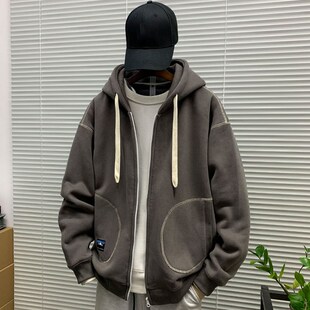 2024男款卫衣男秋季拉链连帽加厚韩版潮流开衫青年帅气高级感外套
