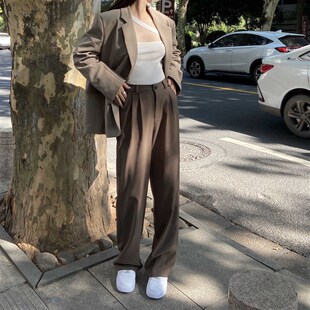 西装裤女春季高腰垂感新款直筒裤宽松休闲拖地裤显瘦小个子阔腿裤
