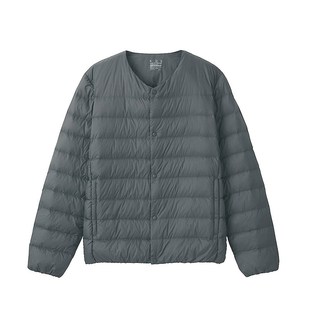 日系羽绒服男夹克衫轻量薄款无领休闲中间层保暖内胆羽绒外套茄克